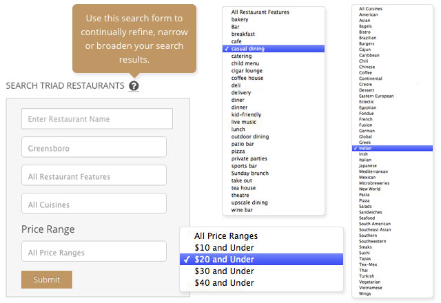 Eat Local Triad Website - search function