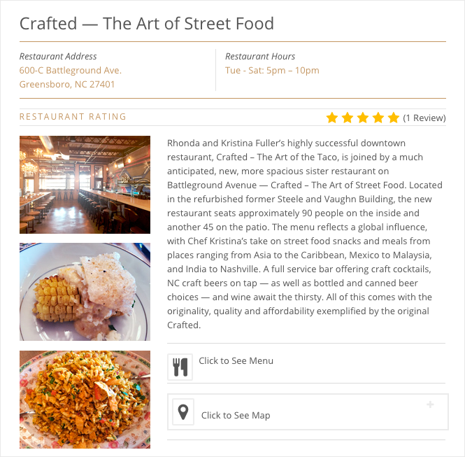 Eat Local Triad Website - detail page